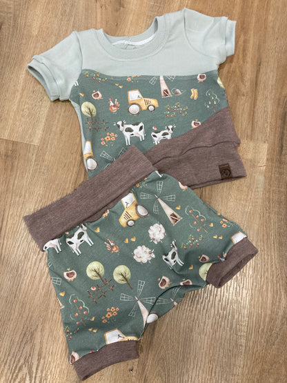 Striped farm Grow with me dolman t-shirt and shorts set