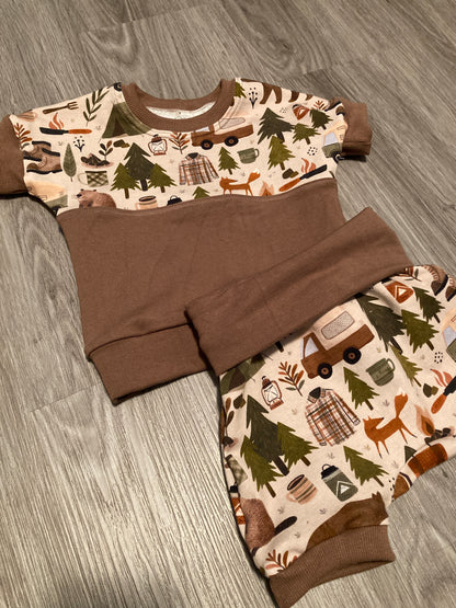 Vintage camping grow with me dolman t-shirt and shorts set