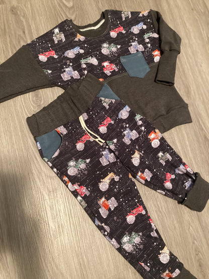 Colourful Construction Grow with me dolman pullover and jogger pants set