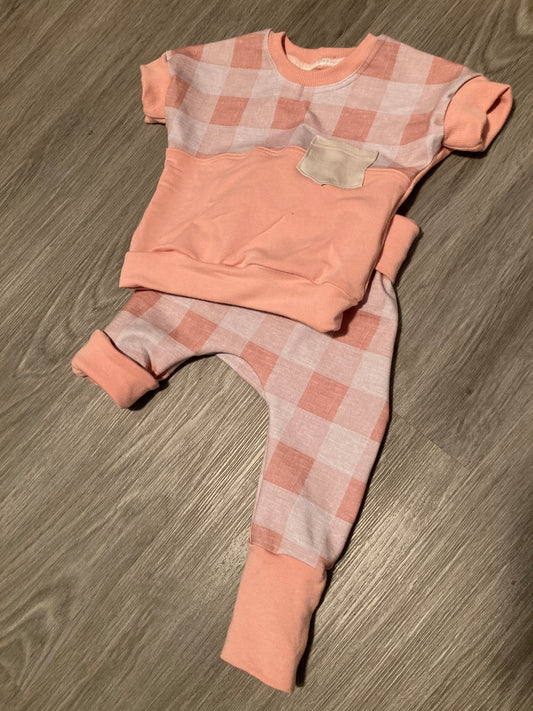 Pink Plaid Grow with me dolman t-shirt and pants set