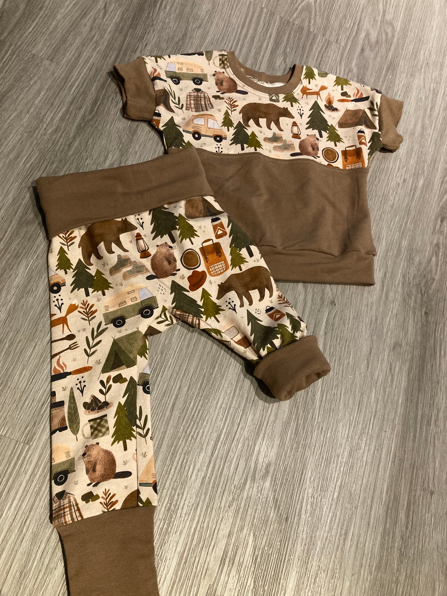 Vintage Camping Grow with me dolman t-shirt and pants set