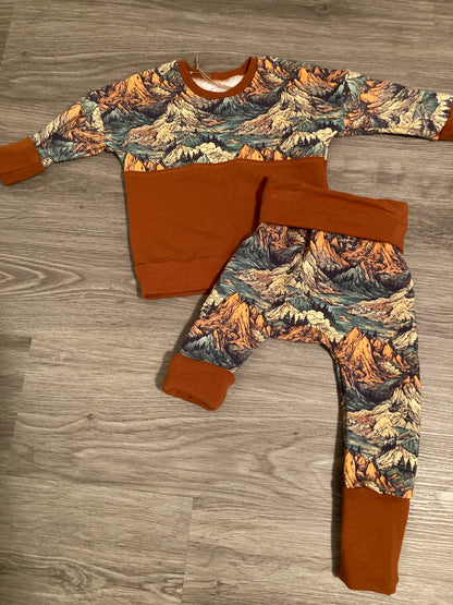 Rustic Mountains Grow with me dolman pullover and pants set