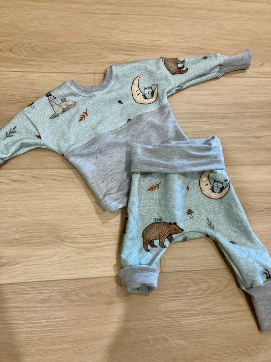Sleepy Woodland Grow with me dolman pullover and pants set