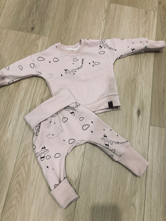 Pink Airplanes Grow with me dolman pullover and pants set