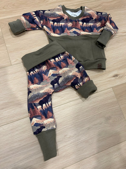 Moose Grow with me dolman pullover and pants set