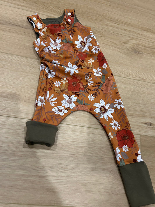 Rust Floral grow with me romper