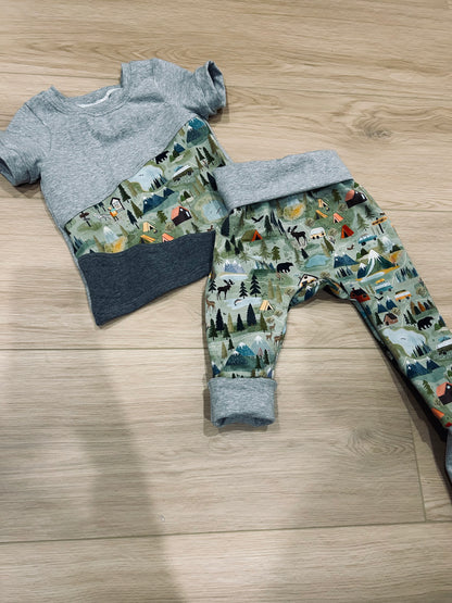 Camping Grow with me t-shirt and pants set