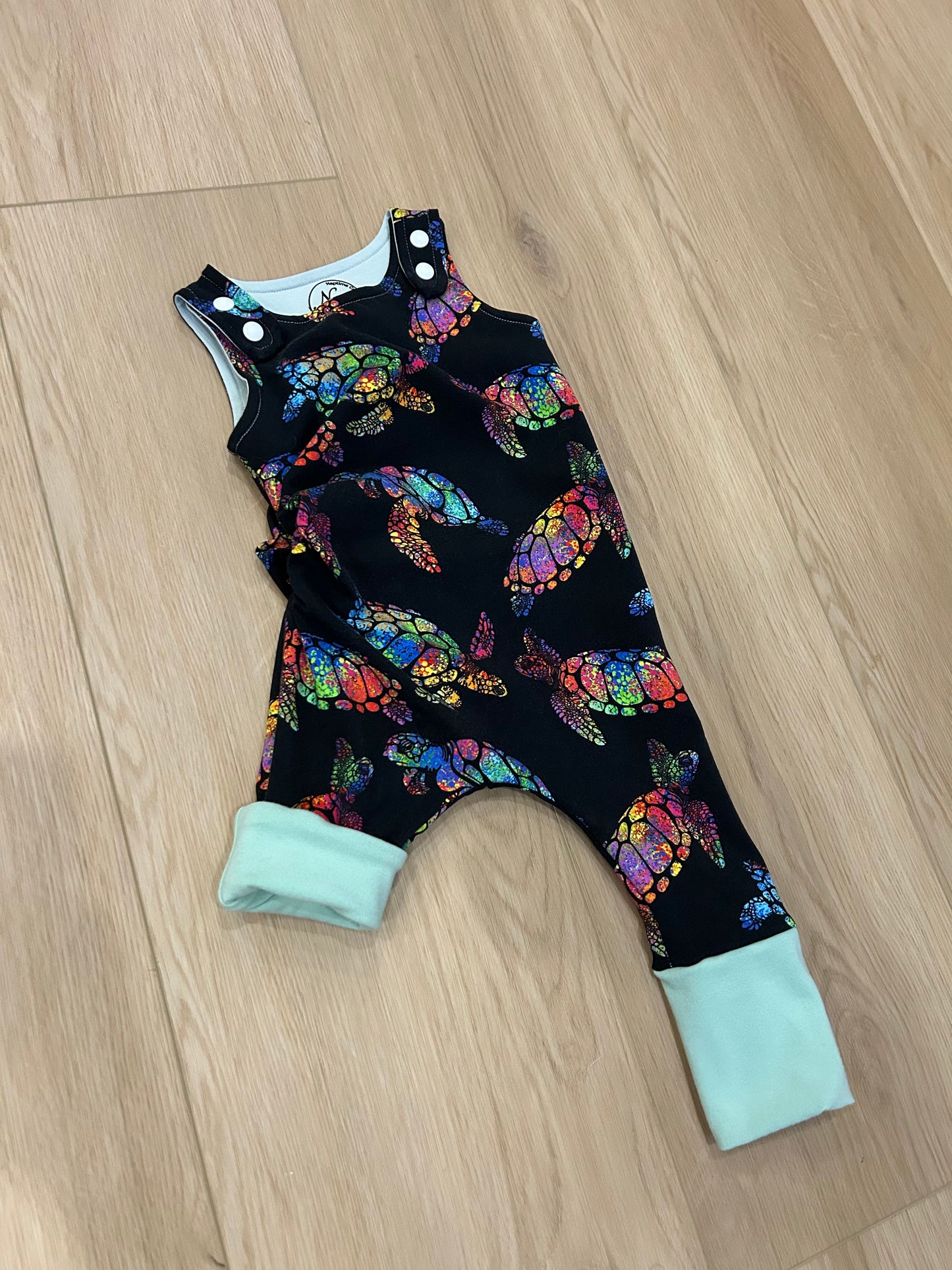 Rainbow turtles grow with me romper