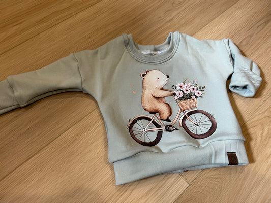 Floral Bear on a Bike Grow with me dolman pullover