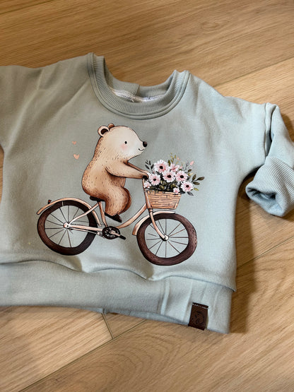 Floral Bear on a Bike Grow with me dolman pullover