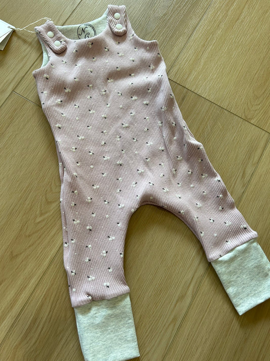 pink floral grow with me romper
