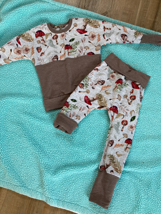 Mushroom Grow with me dolman pullover and pants set